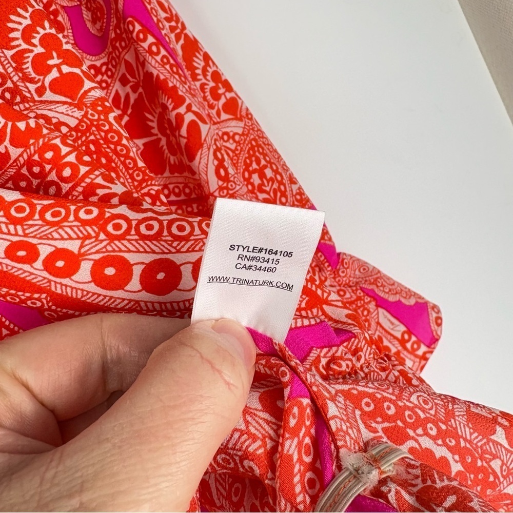 Trina Turk Orange And Pink Silk Keyhole Blouse - Picture 4 of 5